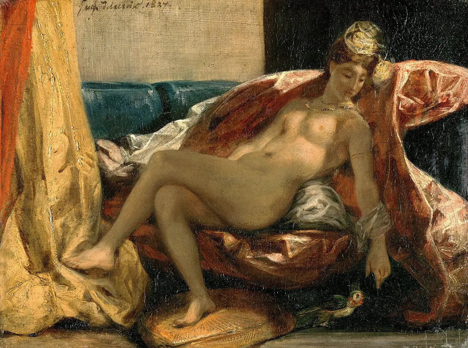 Femme caressant un perroquet - Eugène Delacroix image 1 reproduction réalisée par Alpha Reproduction