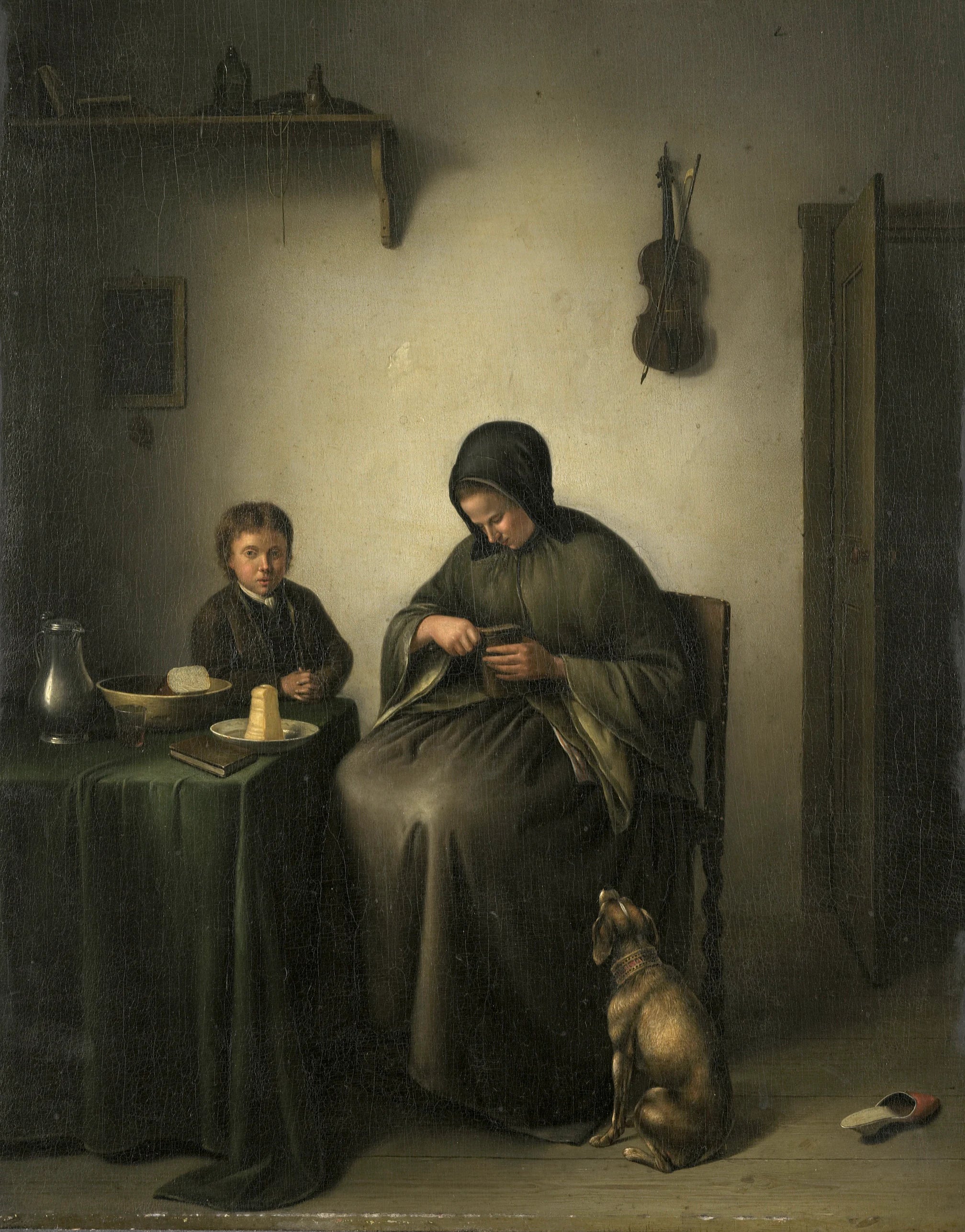 Une femme coupant du pain - Johannes Christianus Janson