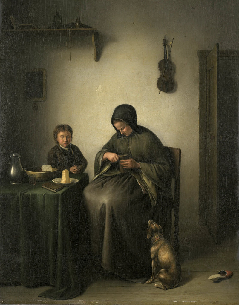 Une femme coupant du pain - Johannes Christianus Janson