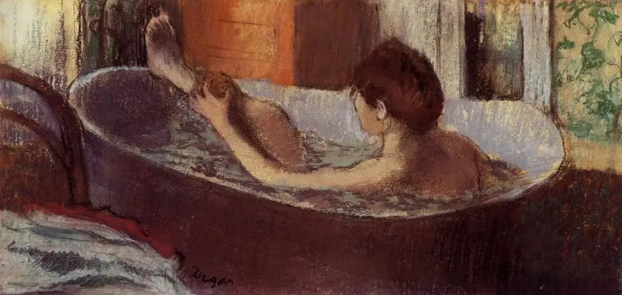 Femme dans son bain s'épongeant la jambe - Edgar Degas
