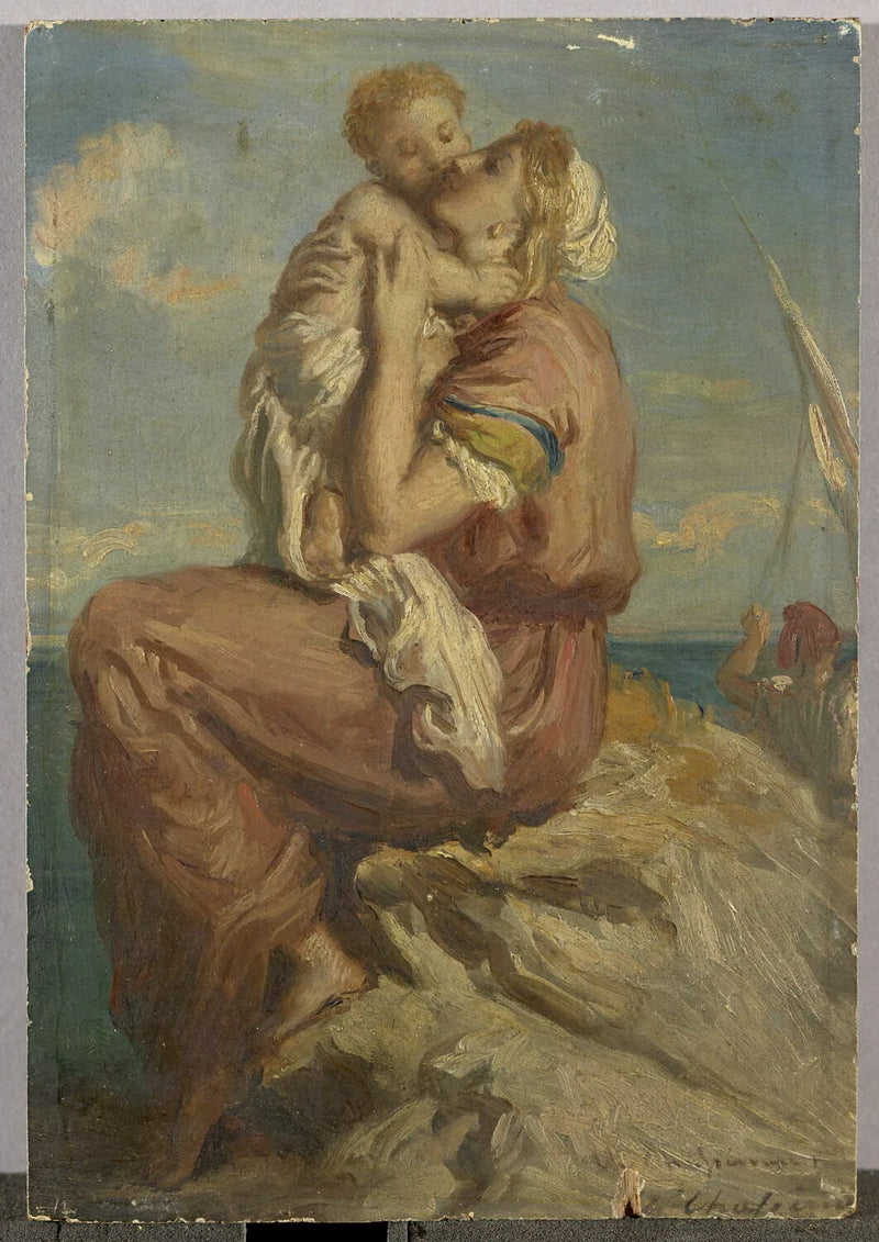 Femme de pêcheur de Mola di Gaete embrassant son enfant - Théodore Chassériau
