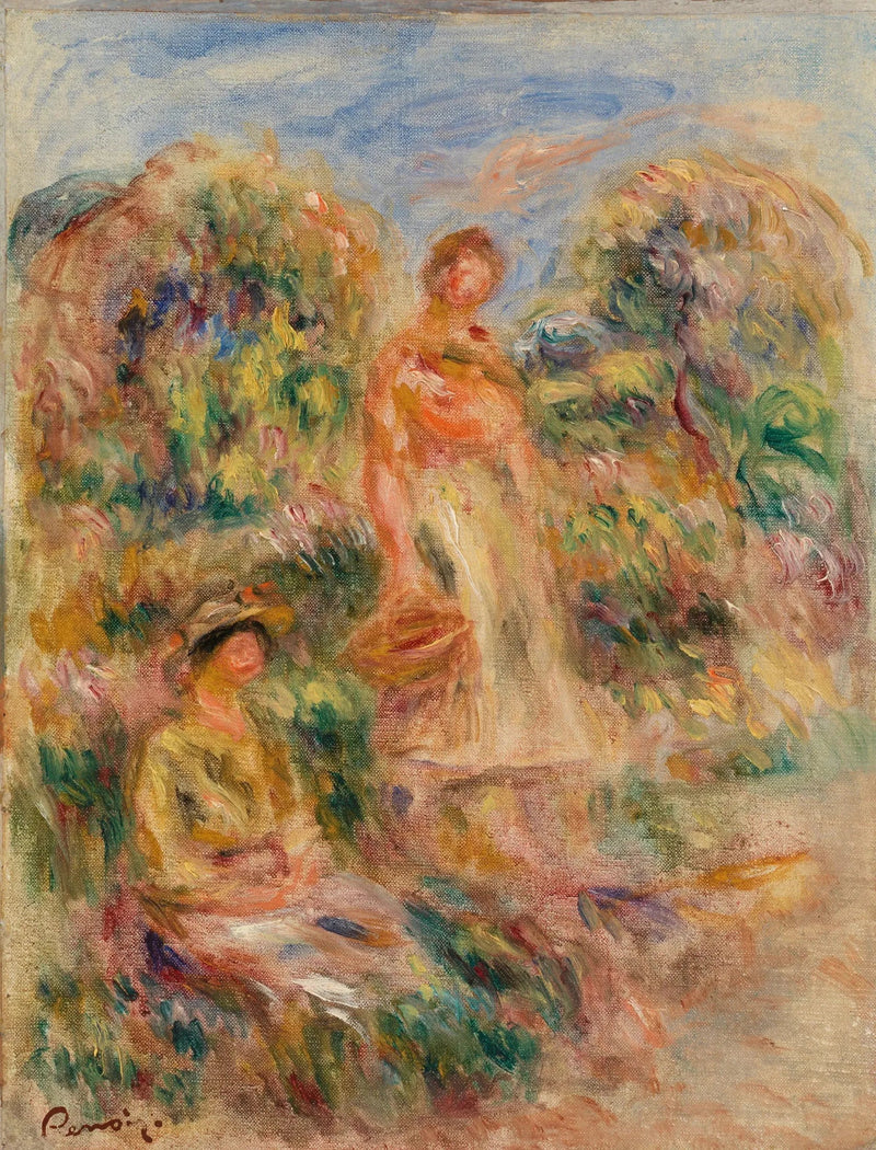 Femme debout et femme assise dans un paysage - Pierre-Auguste Renoir