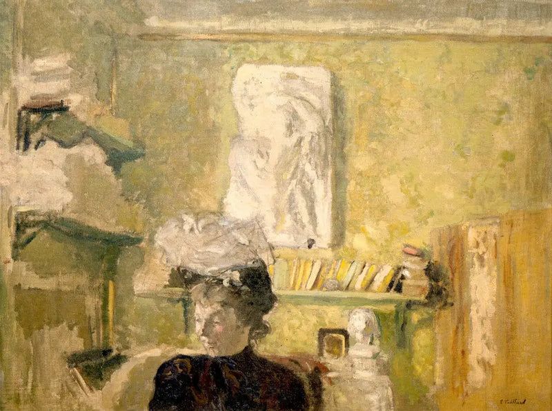 Femme en chapeau devant un bas-relief - Édouard Vuillard