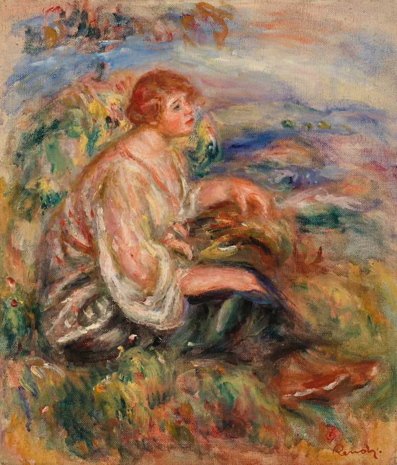 Femme en chemisier de tulle et en jupe noire dans un paysage - Pierre-Auguste Renoir