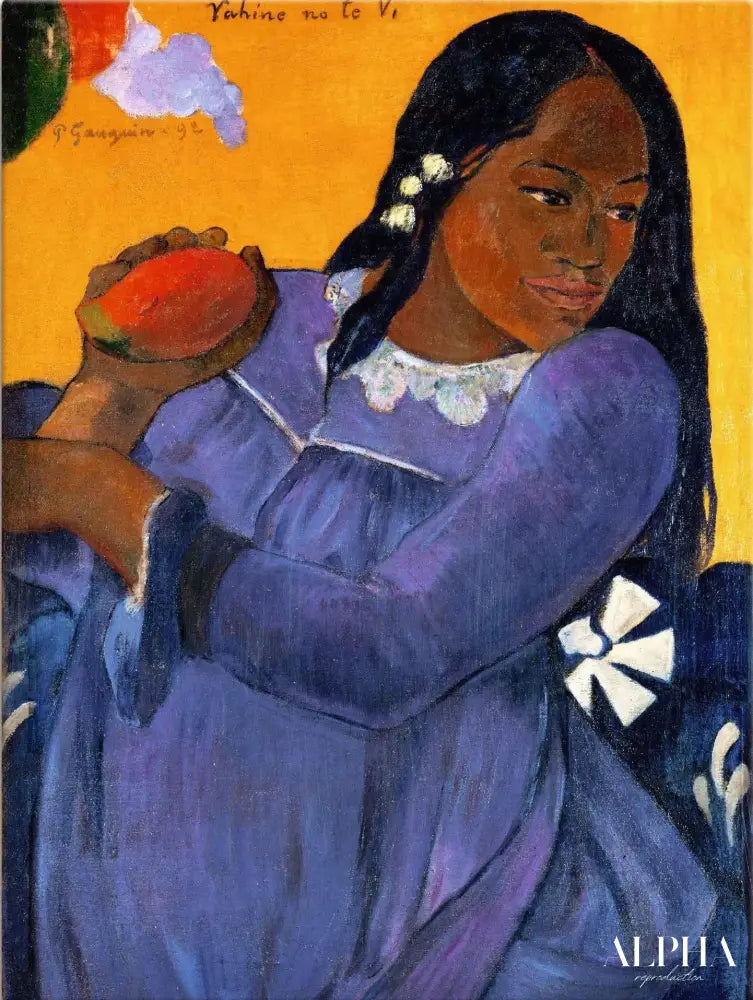 Femme en robe bleue avec une mangue - Paul Gauguin - Reproductions de tableaux et peintures haut de gamme