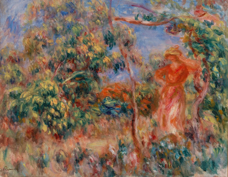 Femme en rouge dans un paysage - Pierre-Auguste Renoir