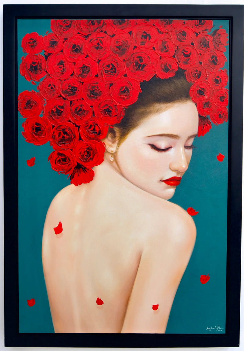 Femme Fragile avec des Roses | 60 x 90 cm