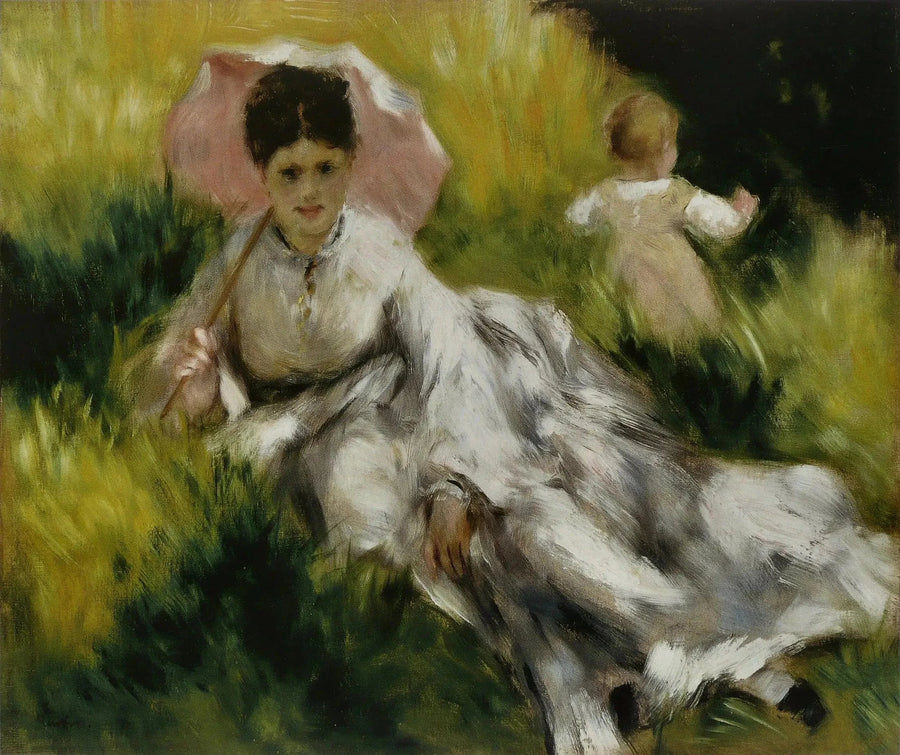 Femme avec une ombrelle et un petit enfant – Renoir