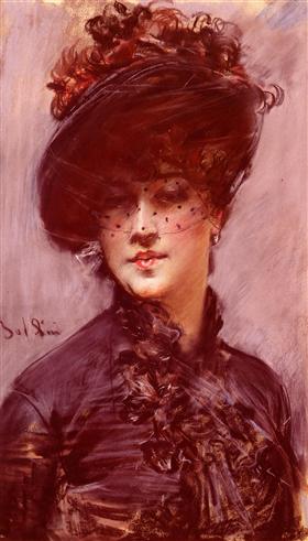 Femme portant un chapeau noir et un voile - Giovanni Boldini