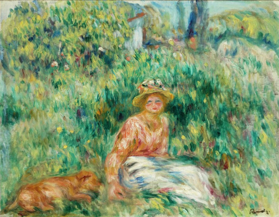 Femme et Rip dans l’herbe, vers 1916 – Renoir