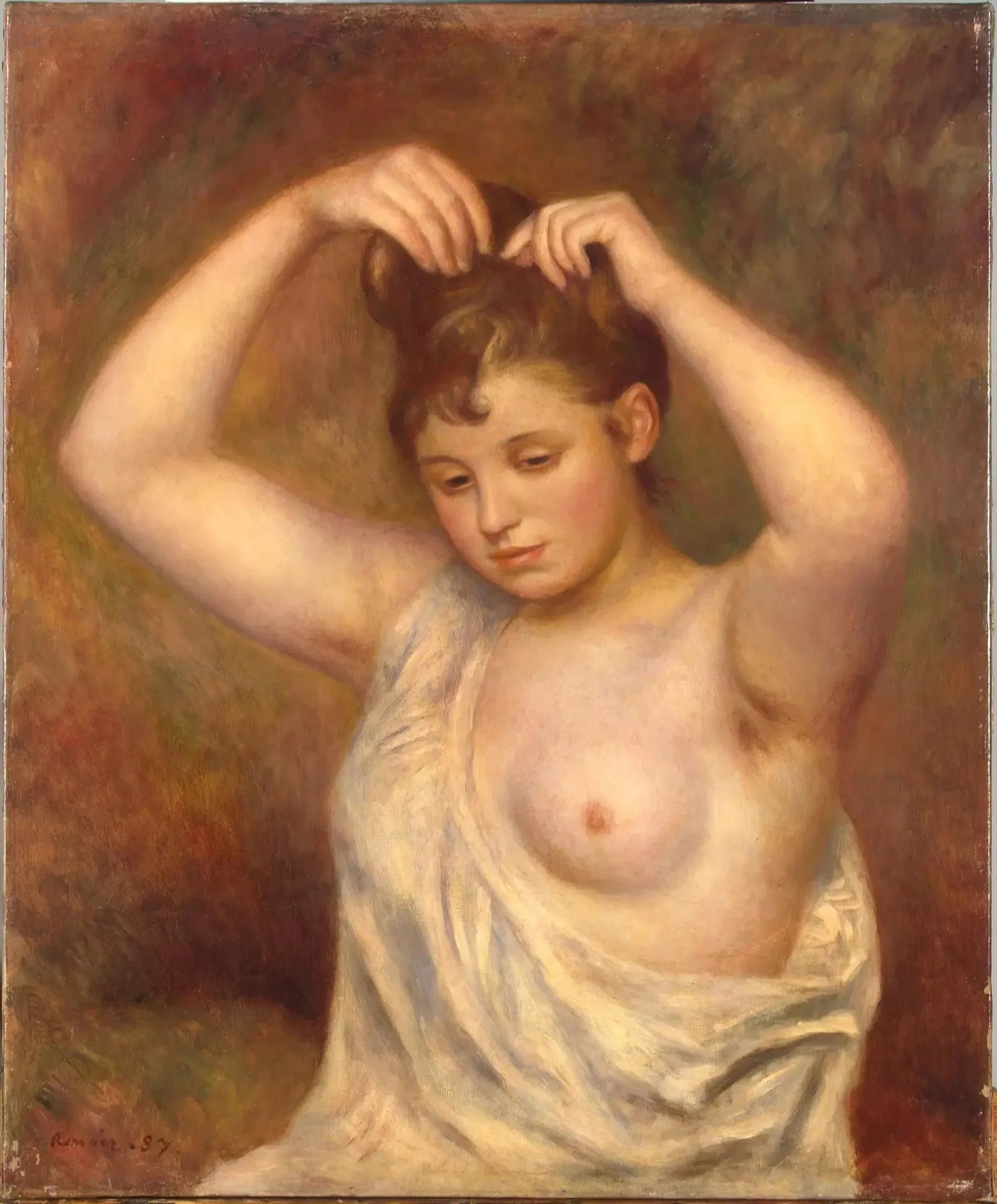 Femme se coiffant - Pierre-Auguste Renoir image 1 reproduction d’œuvre d’art à l’huile