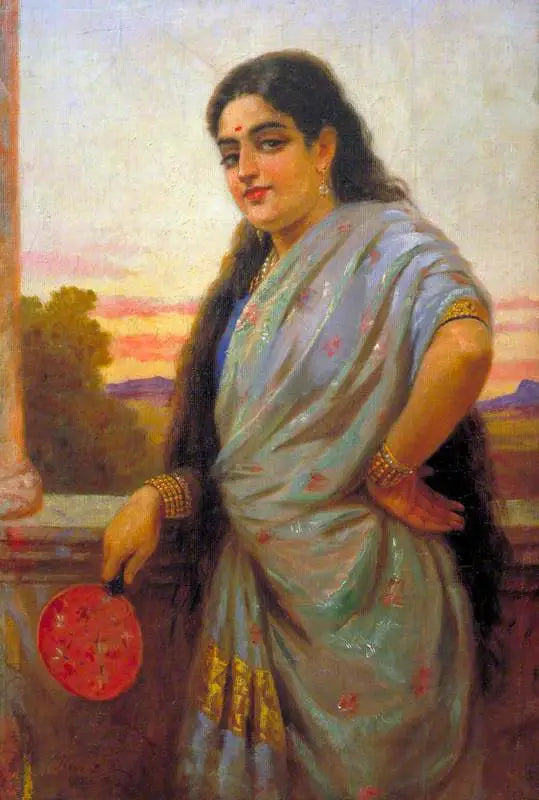 Femme tenant un éventail - Ravi Varmâ