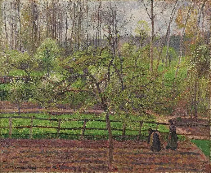Femmes dans un clos, printemps, temps gris, Éragny - Camille Pissarro