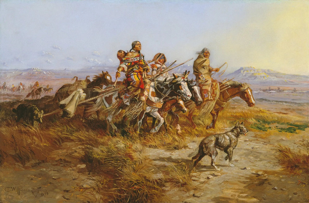 Femmes indiennes en mouvement - Charles Marion Russell image 1 reproduction d’œuvre d’art à l’huile