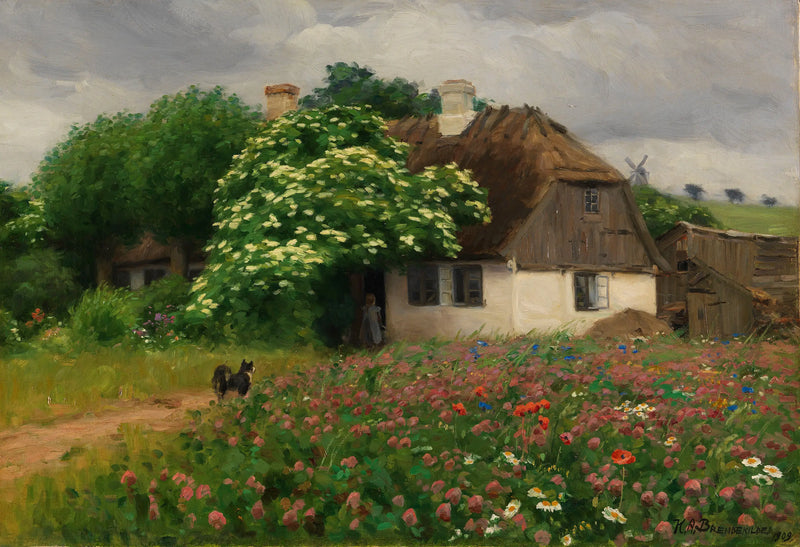 Ferme avec des fleurs des prés - H. A. Brendekilde