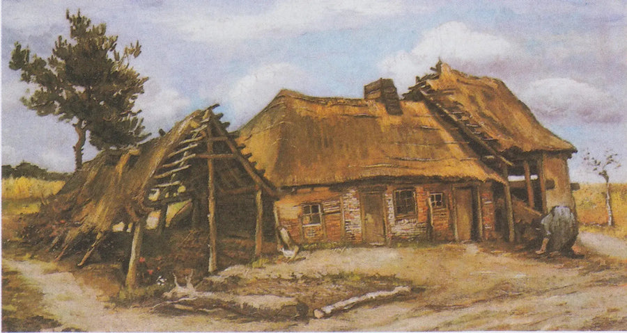 Ferme avec une paysanne voûtée en robe bleue - Vincent van Gogh