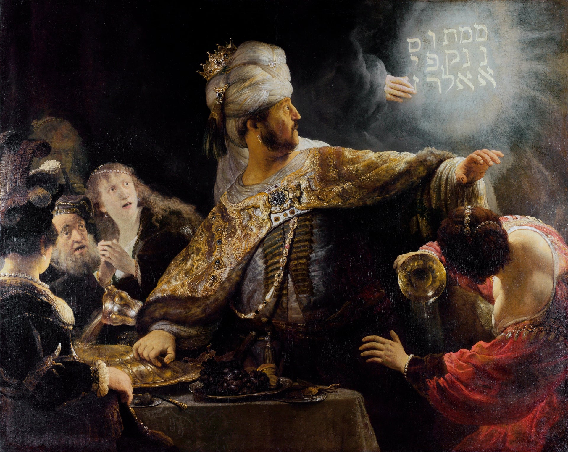 Le Festin de Balthazar — Rembrandt, vers 1636–1638, National Gallery