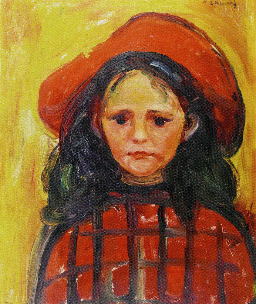 Reproduction du tableau « Fille à la robe rouge et au chapeau rouge - Edvard Munch » par Alpha Reproduction en peinture à l’huile