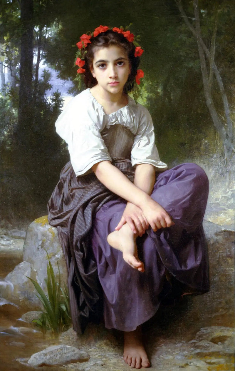 Fille assise au bord de la rivière - Bouguereau