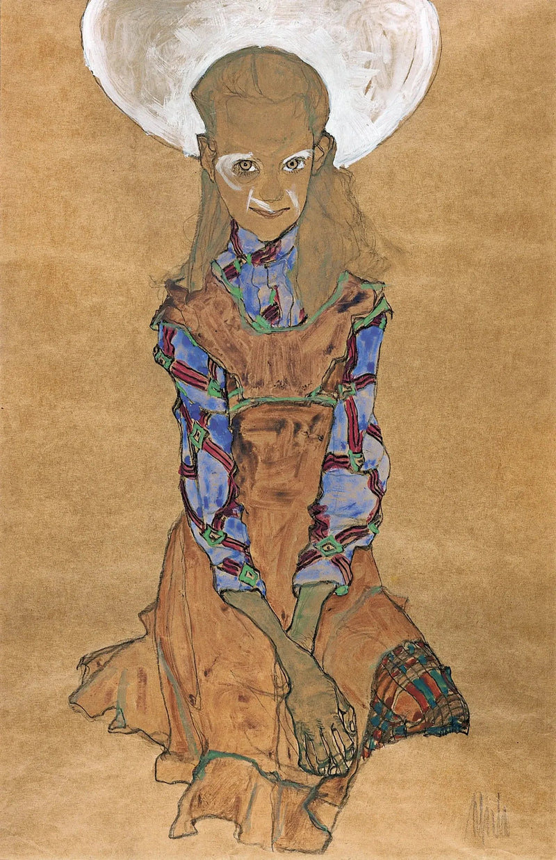 Fille assise (Poldi Lodzinsky) - Egon Schiele