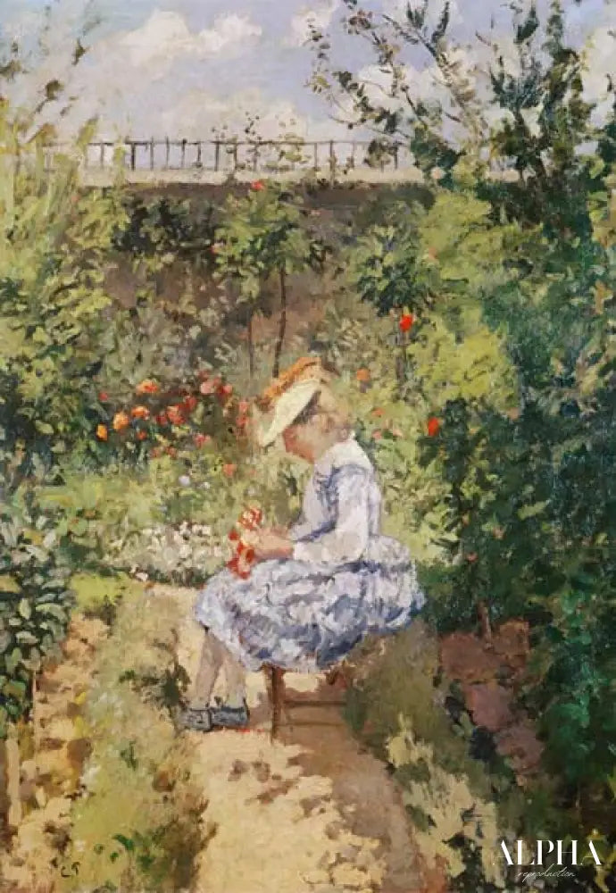 Fille dans un jardin - Camille Pissarro - Reproductions de tableaux et peintures haut de gamme