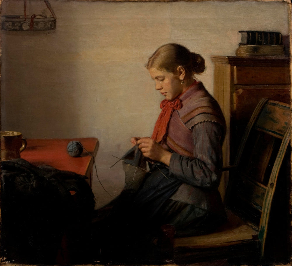 Fille de Skagen, Maren Sofie, tricot - Michael Peter Ancher image 1 reproduction d’œuvre d’art à l’huile