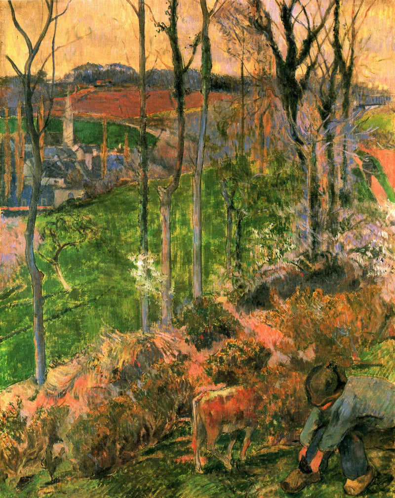 Fin d'hiver à Pont-Aven, breton et veau; ou Petit Breton arrangeur son sabot - Paul Gauguin