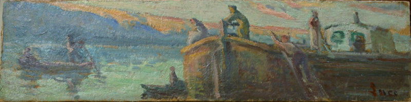 Flodlandskab avec landau et bébé - Maximilien Luce