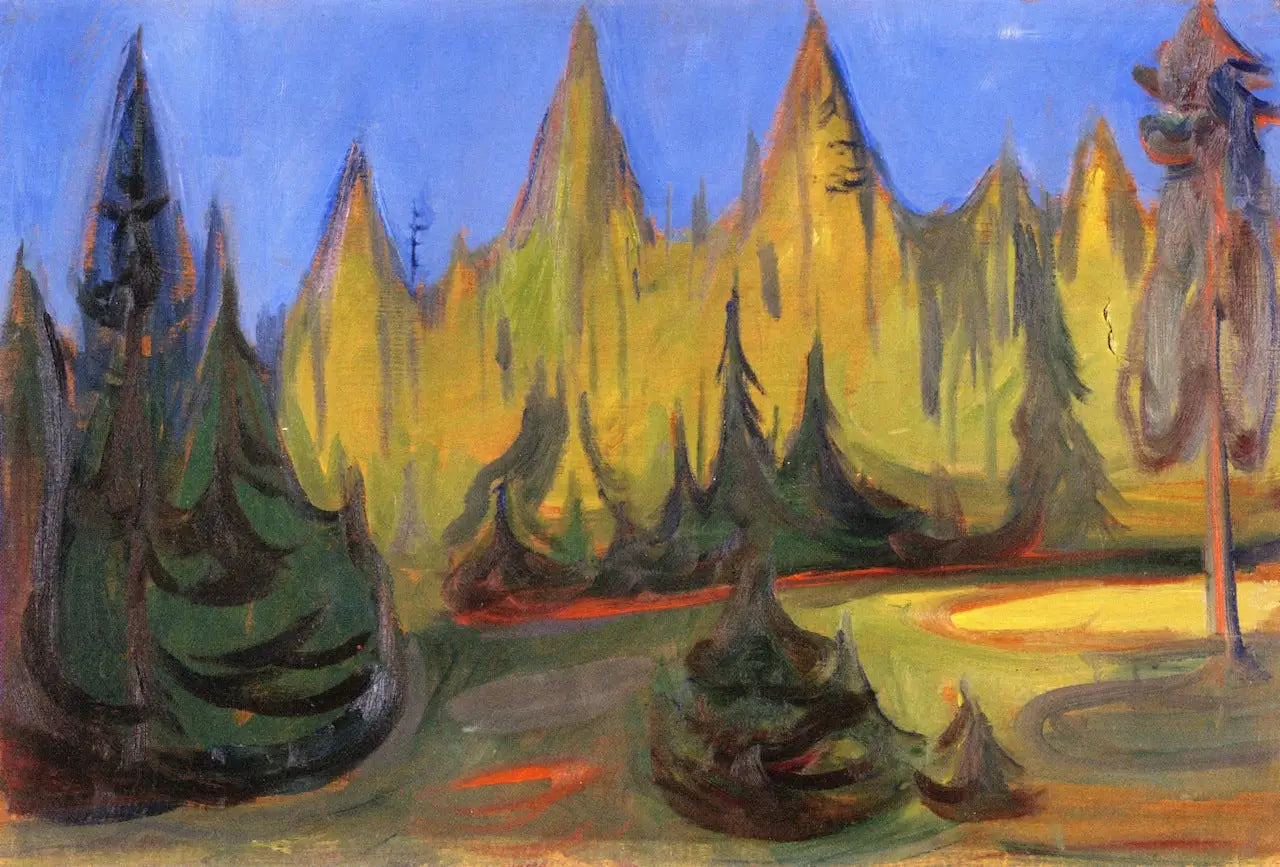 Reproduction du tableau « forêt d'épicéas - Edvard Munch » par Alpha Reproduction en peinture à l’huile