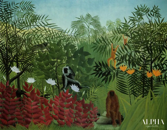 Forêt tropicale avec singes et serpent - Henri Rousseau - Reproductions de tableaux et peintures haut de gamme