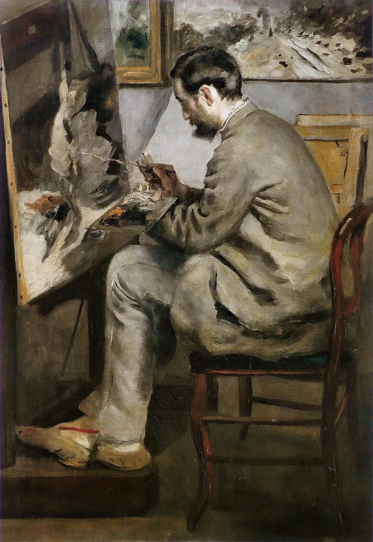Frédéric Bazille peignant à son chevalet - Pierre-Auguste Renoir image 1 copie de tableau peinte à la main