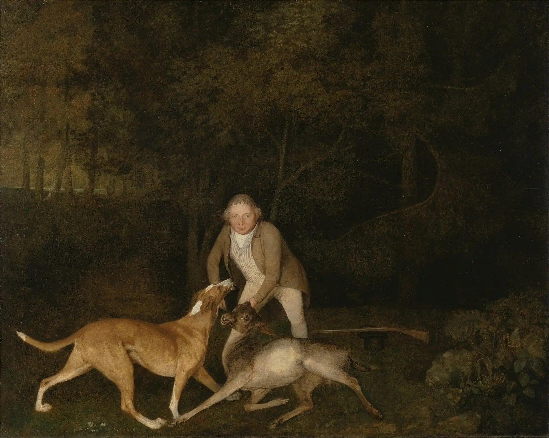 Freeman le garde-chasse du comte de Clarendon avec une biche mourante et un chien - George Stubbs - Alpha Reproduction