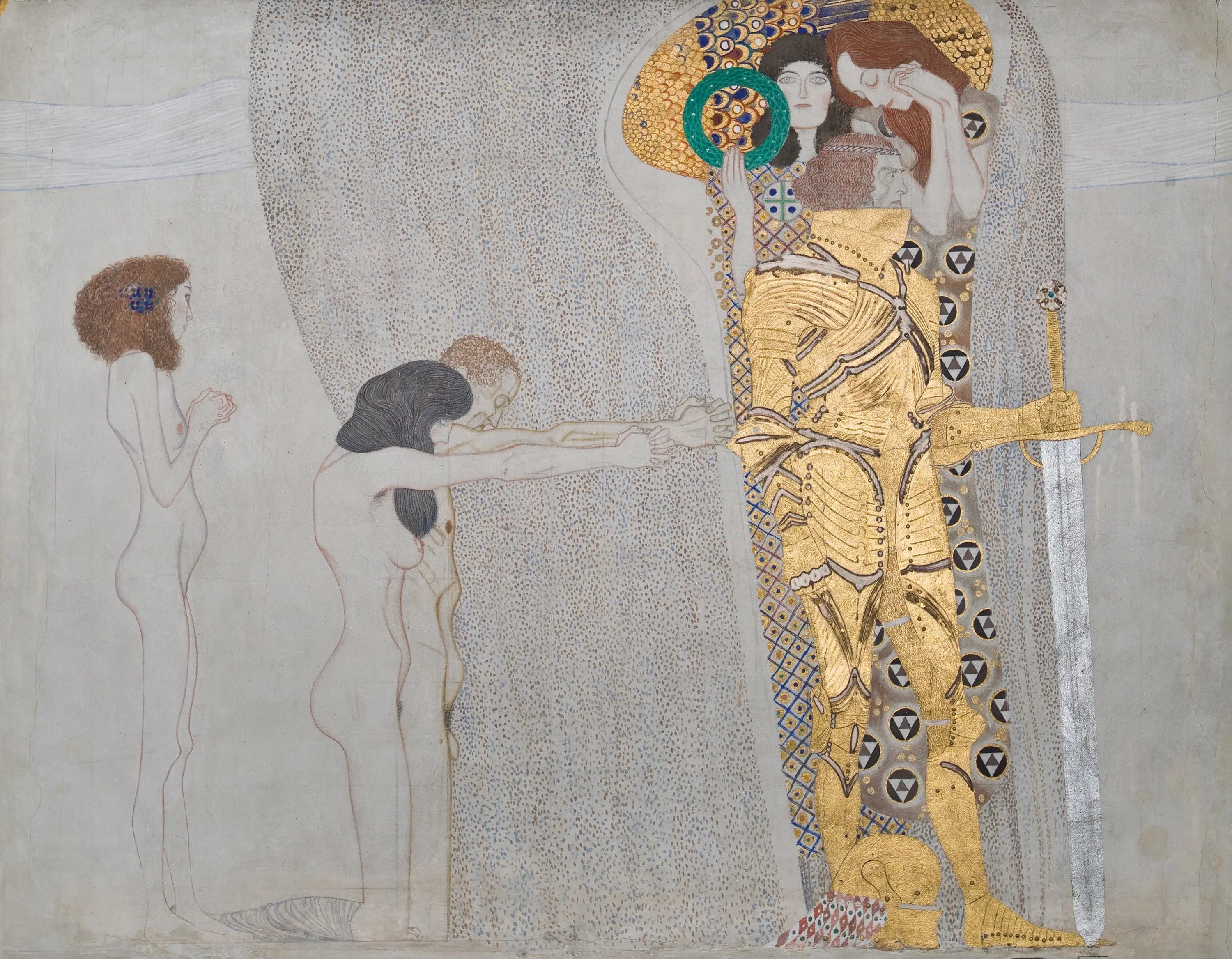 Frise Beethoven (planche 3, mur de gauche) : Désir de bonheur - Gustav Klimt image 1 reproduction réalisée par Alpha Reproduction