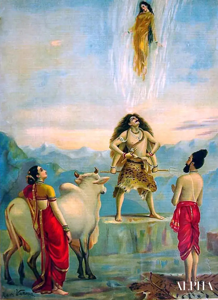 Ganga Avataran ou Descente du Gange - Ravi Varmâ - Reproductions de tableaux et peintures haut de gamme