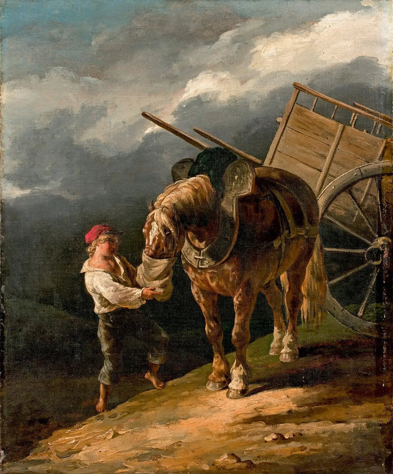 Garçon donnant l'avoine à un cheval dételé - Théodore Géricault