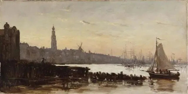 Gezicht op Amsterdam, vanaf de IJhaven met zicht op de Zuiderkerkstoren - Jean-Baptiste Camille Corot