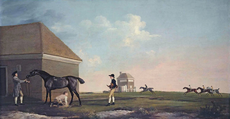 Gimcrack sur Newmarket Heath, avec un entraîneur, un palefrenier et un jockey - George Stubbs