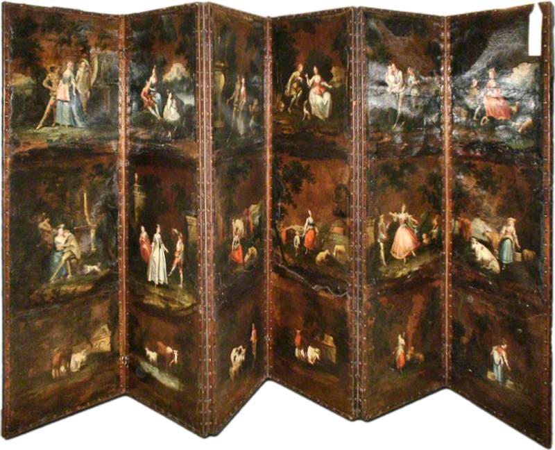 Groupe de dix-huit paysages avec animaux et personnages (paravent) - Antoine Watteau