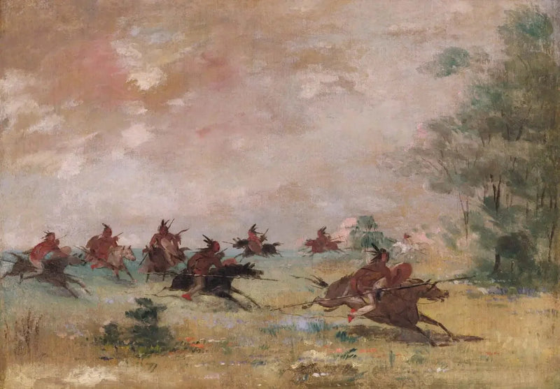 Groupe de guerre comanche, monté sur des chevaux sauvages - George Catlin
