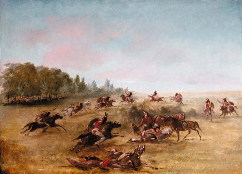 Groupe de guerre monté parcourant un fourré - George Catlin