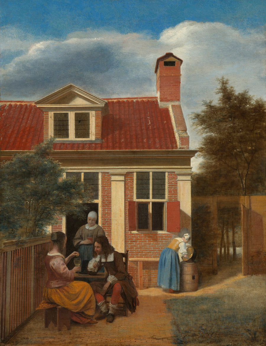 Un groupe sur place derrière une maison - Pieter de Hooch