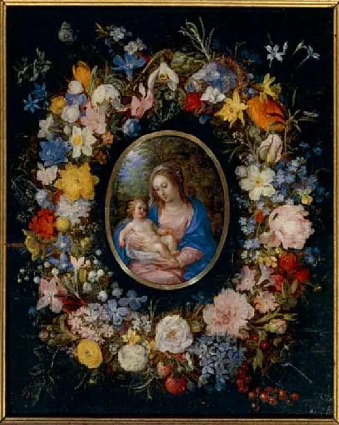 Guirlande de fleurs avec la Vierge et l'Enfant - Jan Brueghel l'Ancien image 1 copie peinte à la main à l’huile