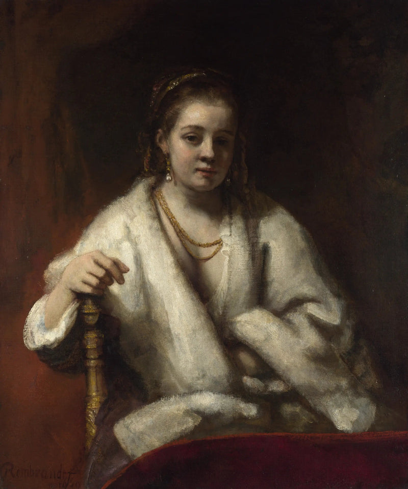 Hendrickje avec écharpe en fourrure - Rembrandt