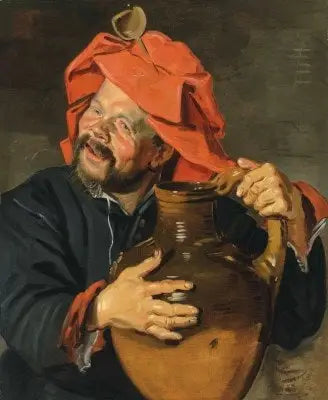 Homme avec une grande cruche en poterie ou un broer - Frans Hals