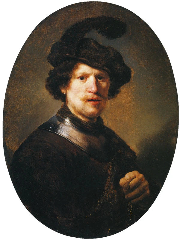Homme au béret à plume et au gorgerin – atelier de Rembrandt