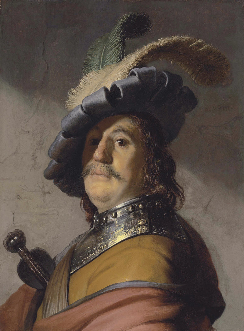 Homme au gorgerin et au béret à plumes – Rembrandt, 1626–1627