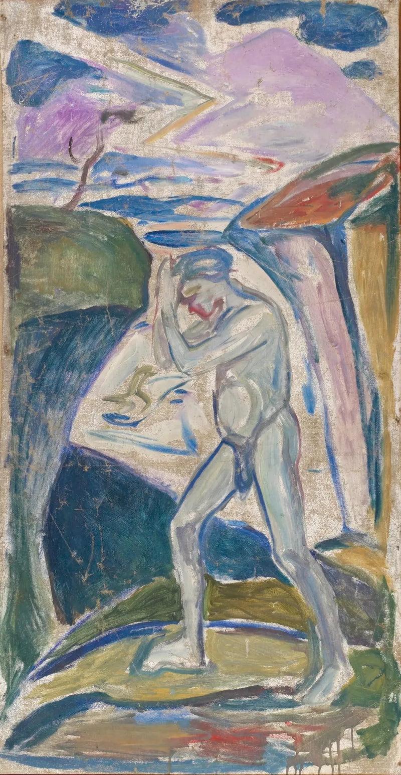 Homme nu dans un paysage rocheux - Edvard Munch
