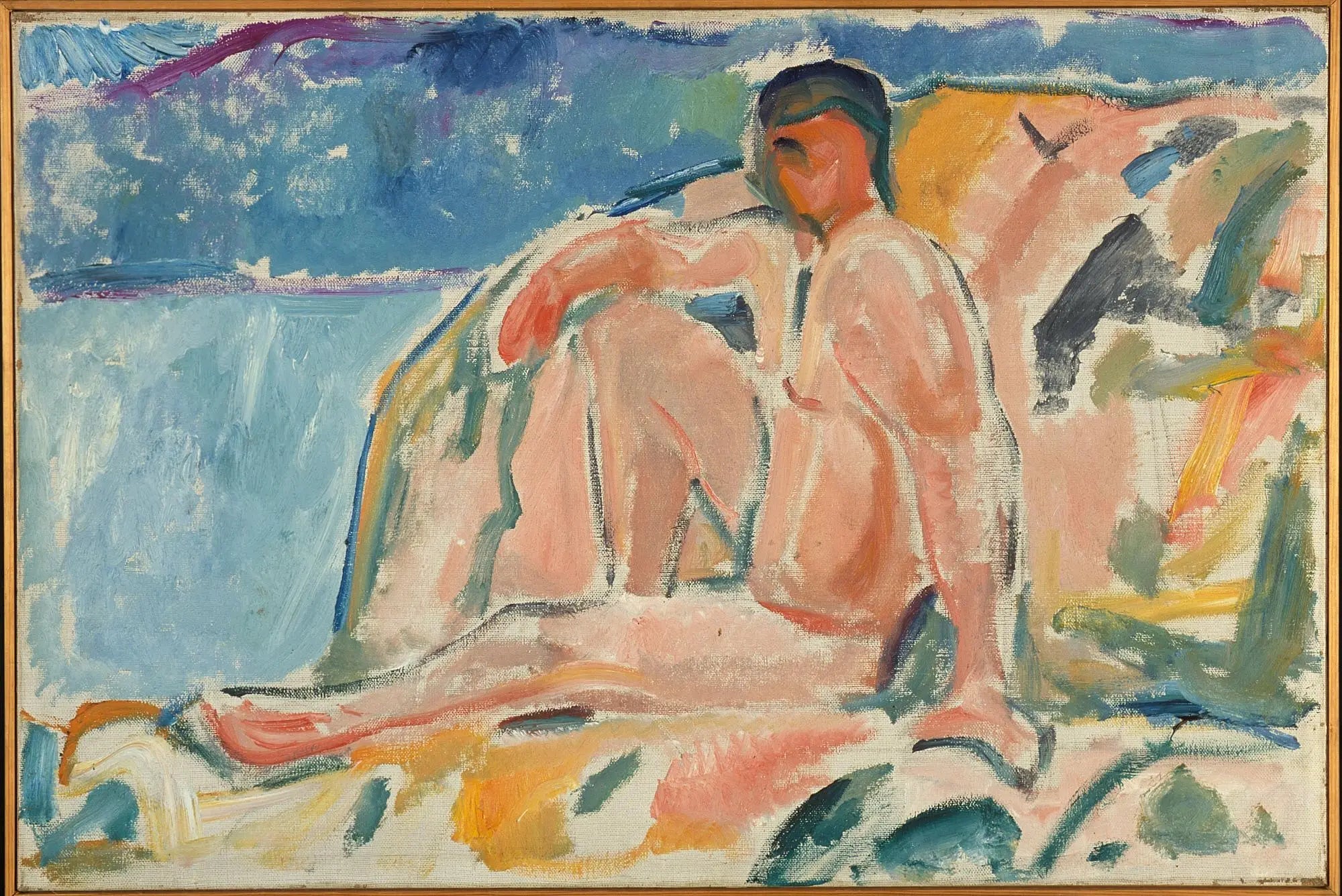 Homme nu sur un rocher - Edvard Munch image 1 reproduction de peinture à l’huile