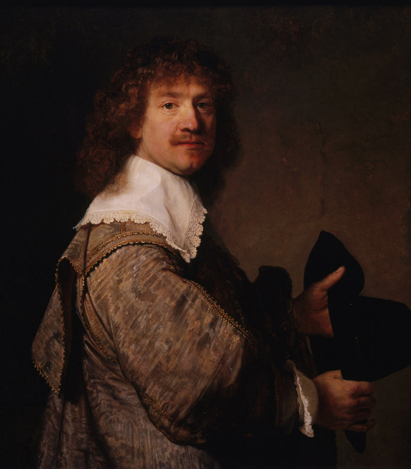 Portrait d’un homme tenant un chapeau noir – Rembrandt, vers 1637