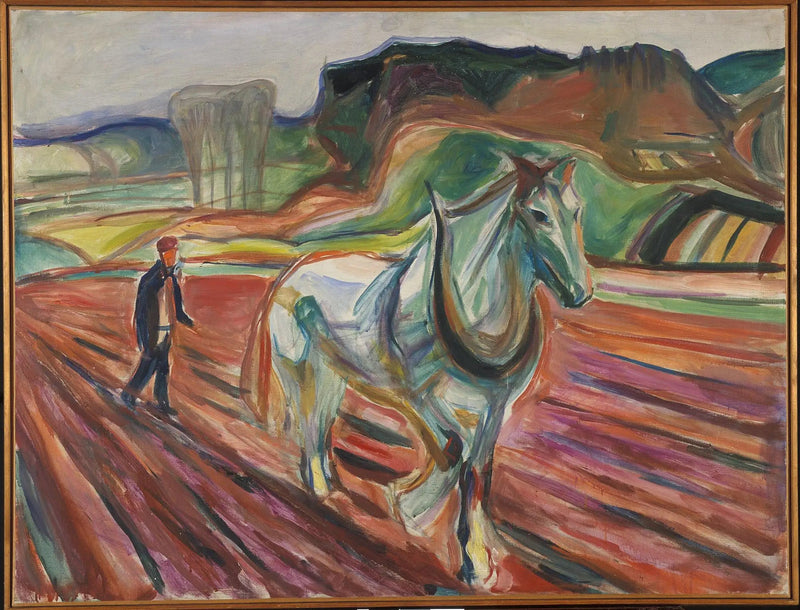 Homme travaillant avec un cheval blanc - Edvard Munch